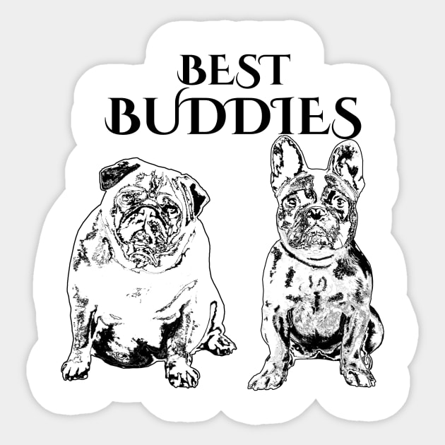 Best Buddies Pug French Bulldog black Sticker by Monstershirts